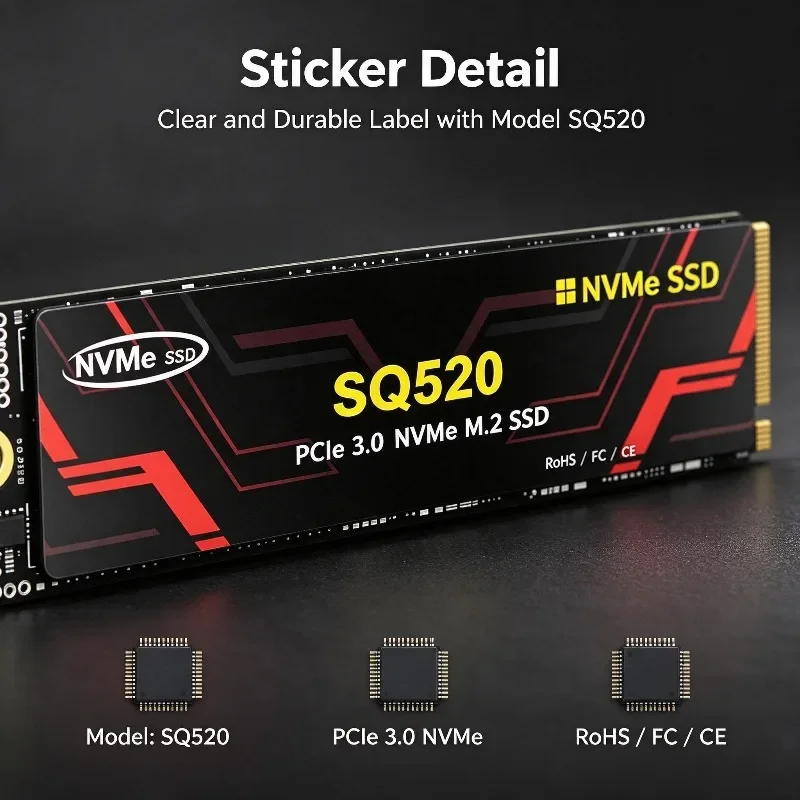 M.2 NVMe SSD PCIe SQ520 Gen3.0 X4 M.2 2280 Internal Solid State Drive High Speed Storage for Desktop Laptop Gaming PC