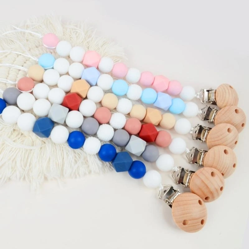 

M76C Детская цепочка для соски-пустышки из бука, игрушка-прорезыватель ручной работы, цепочка для прорезывания зубов для