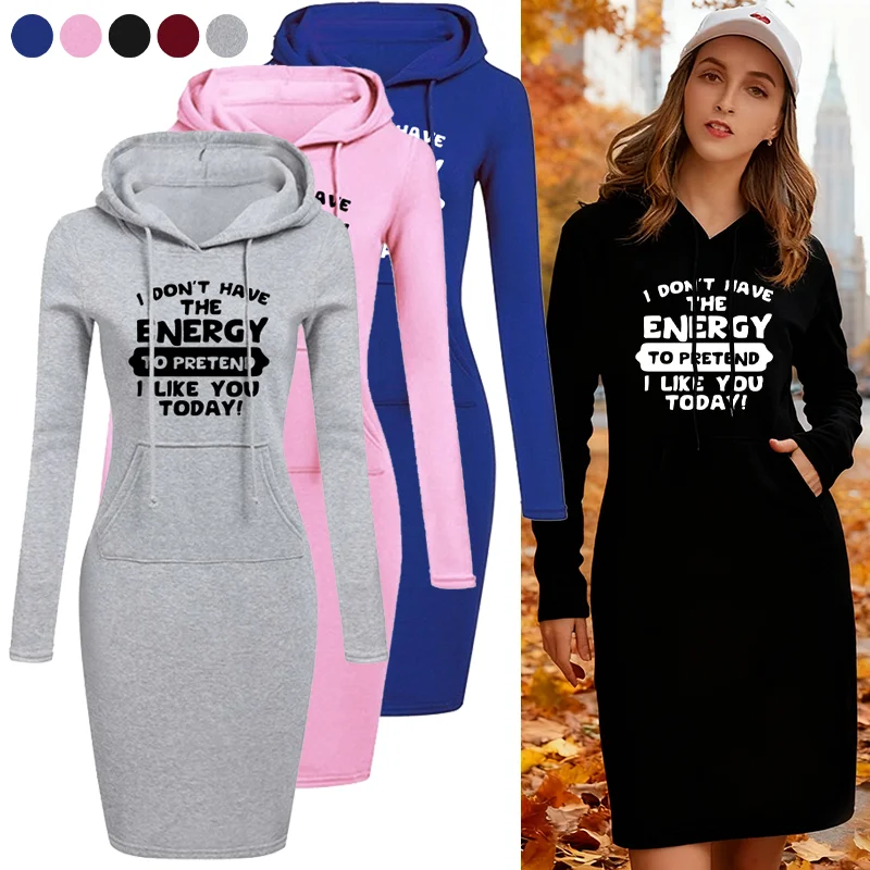 ¡No tengo la energía para hacer que me gustaría hoy! Vestido sudadera midi con capucha y jersey