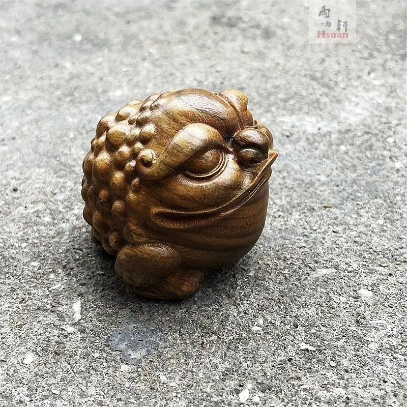 Green Sandalwood Wood Carving Big Mouth Three-legged Golden Toad Hand Piece Solid Wood Carving Home  TV Cabinet Animal Crafts