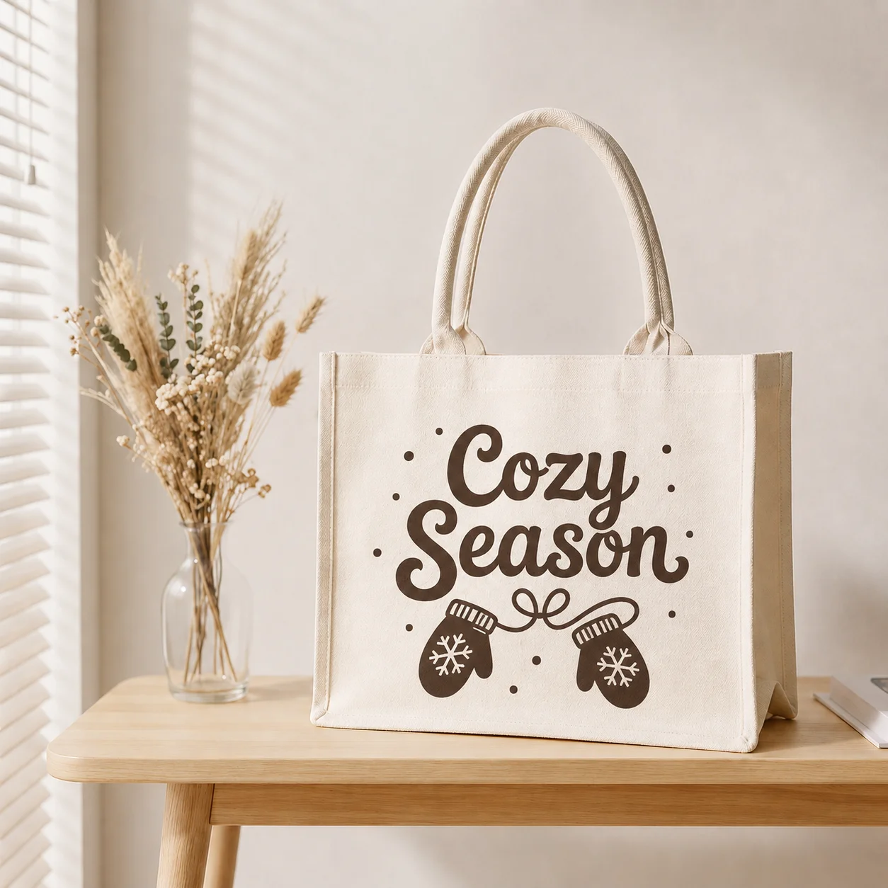 Canvas Tote Bag Custom Personalized Cozy Season Winter Christmas Shopping Handbag Design Your Text Logo Carry Bag Holiday Gifts