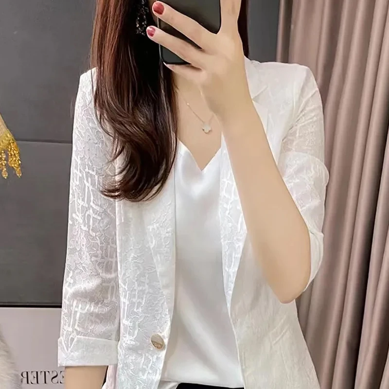 2023 Women's Clothing Short Sleeve Fashion Business Casual Formal New Notched Temperament Button Solid Color Elegant Blazers