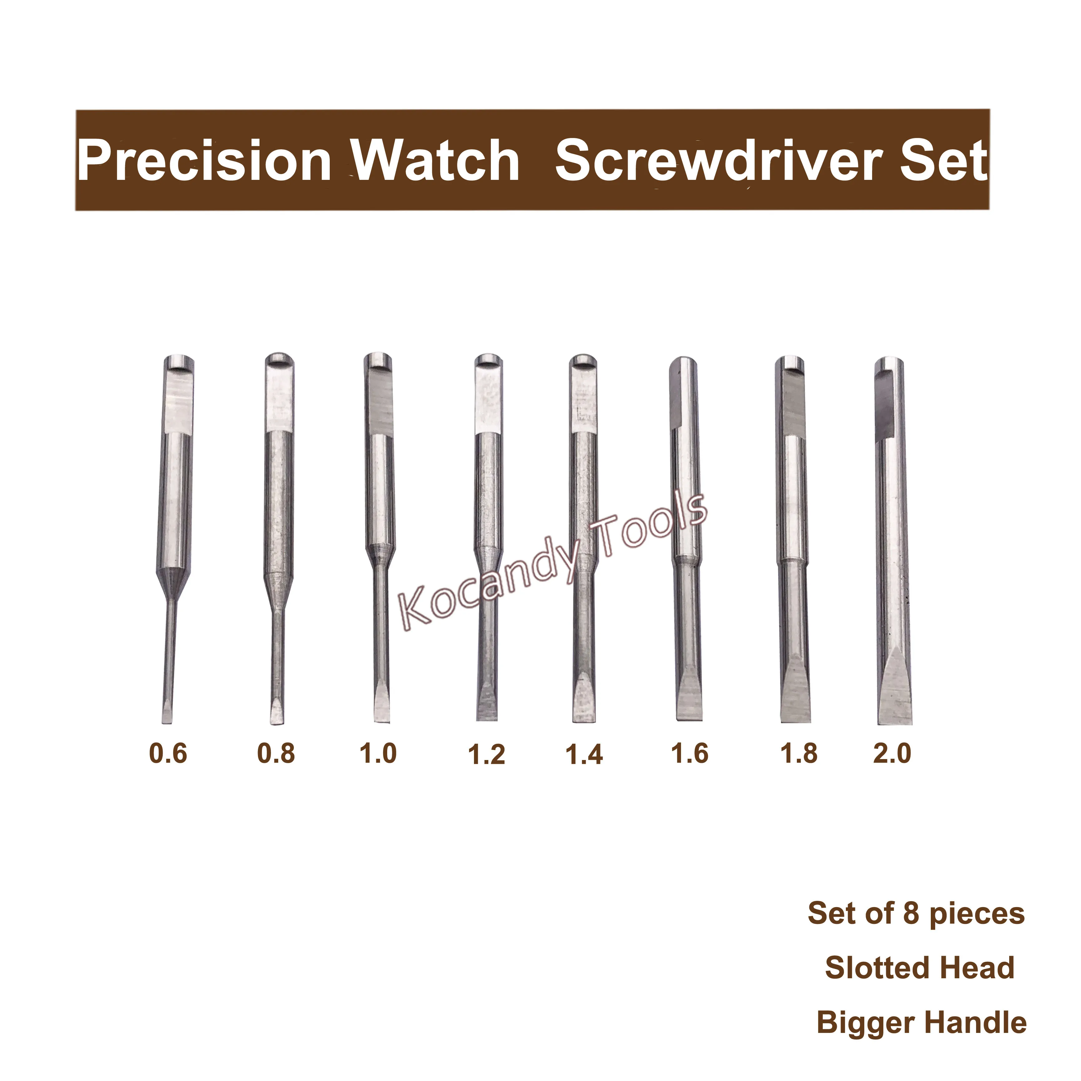 Uhren-Schraubendreher-Set, 8-teilig, geschlitzt, 0,6 mm – 2,0 mm, robustes, multifunktionales Uhrmacher-Schraubendreher-Set für die Uhrenreparatur