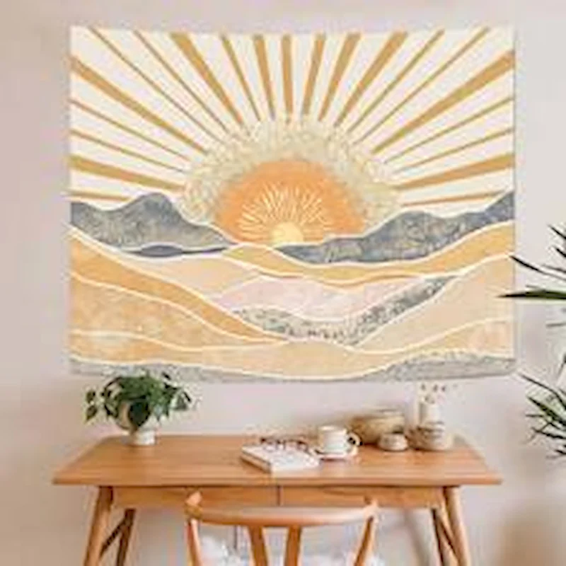 VIKAMA Bohemian Sun Mountain Tapestry Abstract Sunrise Landscape Wall Hanging Minimalist Background Fabric Home Decoration