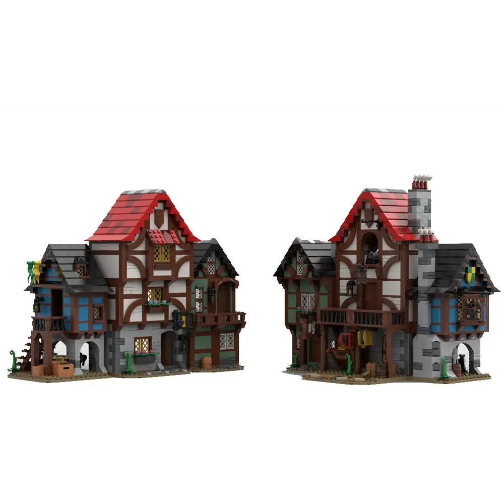 2421 Pcs MOC UCS ทางเดินยุคกลางพร้อม Inn Blacksmith's Shop และ Tailor's House Building Blocks DIY ประกอบอิฐ MOC- 150889