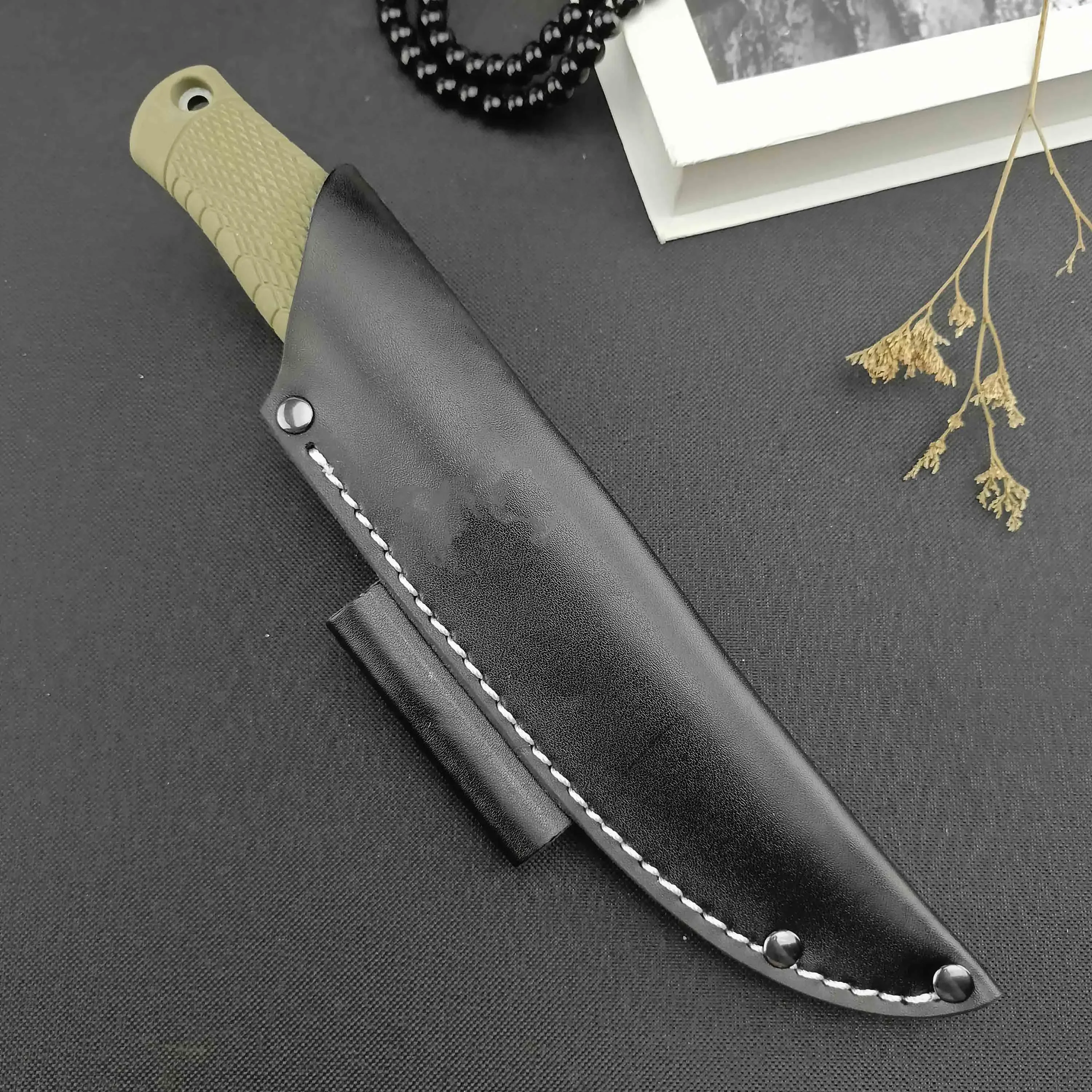 BM202 Small Straight Knife D2 Blade Nylon fiber handle Outdoor camping hiking portable Tactical hunting knife cowhhide sheath