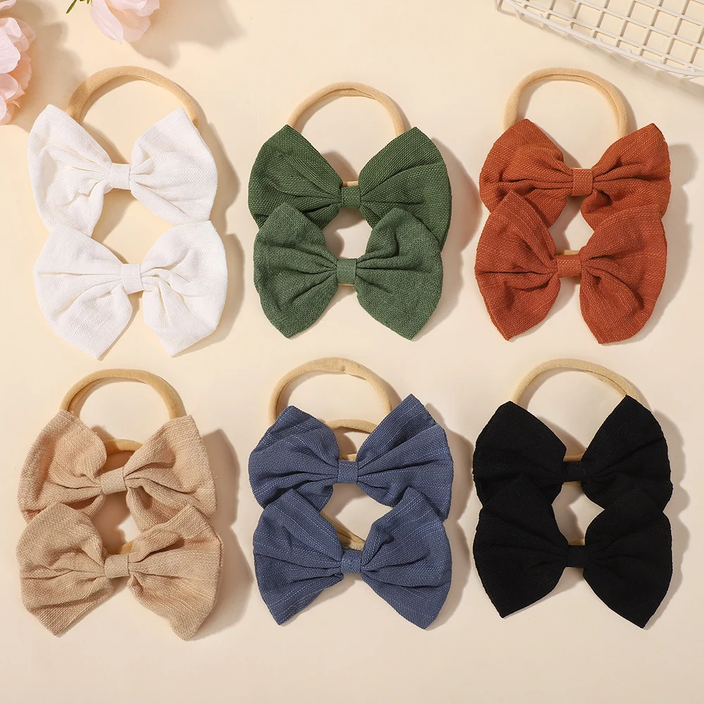 10 قطعة لون عشوائي 4.4 بوصة القطن بلون الانحناء عقال للأطفال الفتيات النايلون مطاطا رباط شعر الطفل Bowknot أغطية الرأس #1