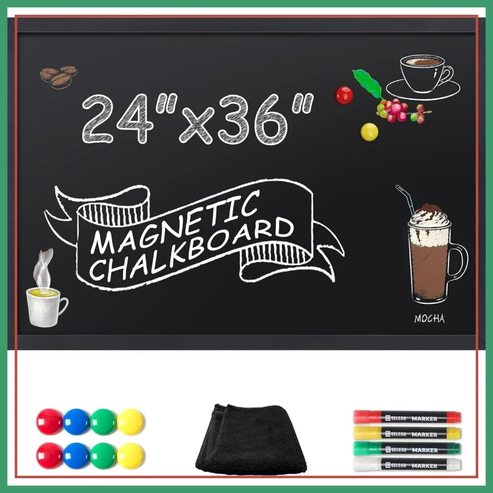 

Magnetic Chalkboard 24x36in - Large Black Frame Wall Decor, Menu Board for Restaurant & Home Office