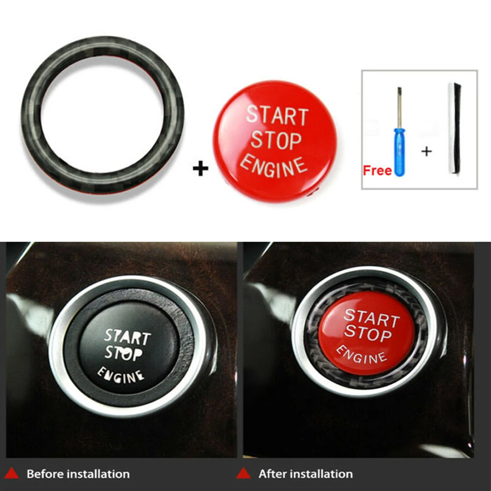 Enhance the Look of Your For BMW E90 E92 E93 with Stylish Carbon Fiber Car Engine Start Stop Button Ring Cover Trim