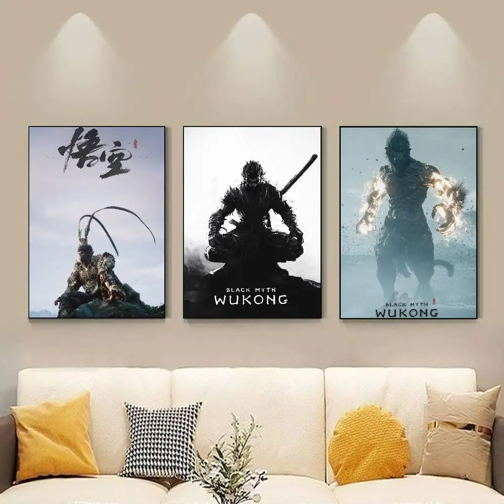 Game B-Black Myth Wu Kong Poster HD Quality Wall Art Retro Posters For Home Room Wall Decor Self Adhesive