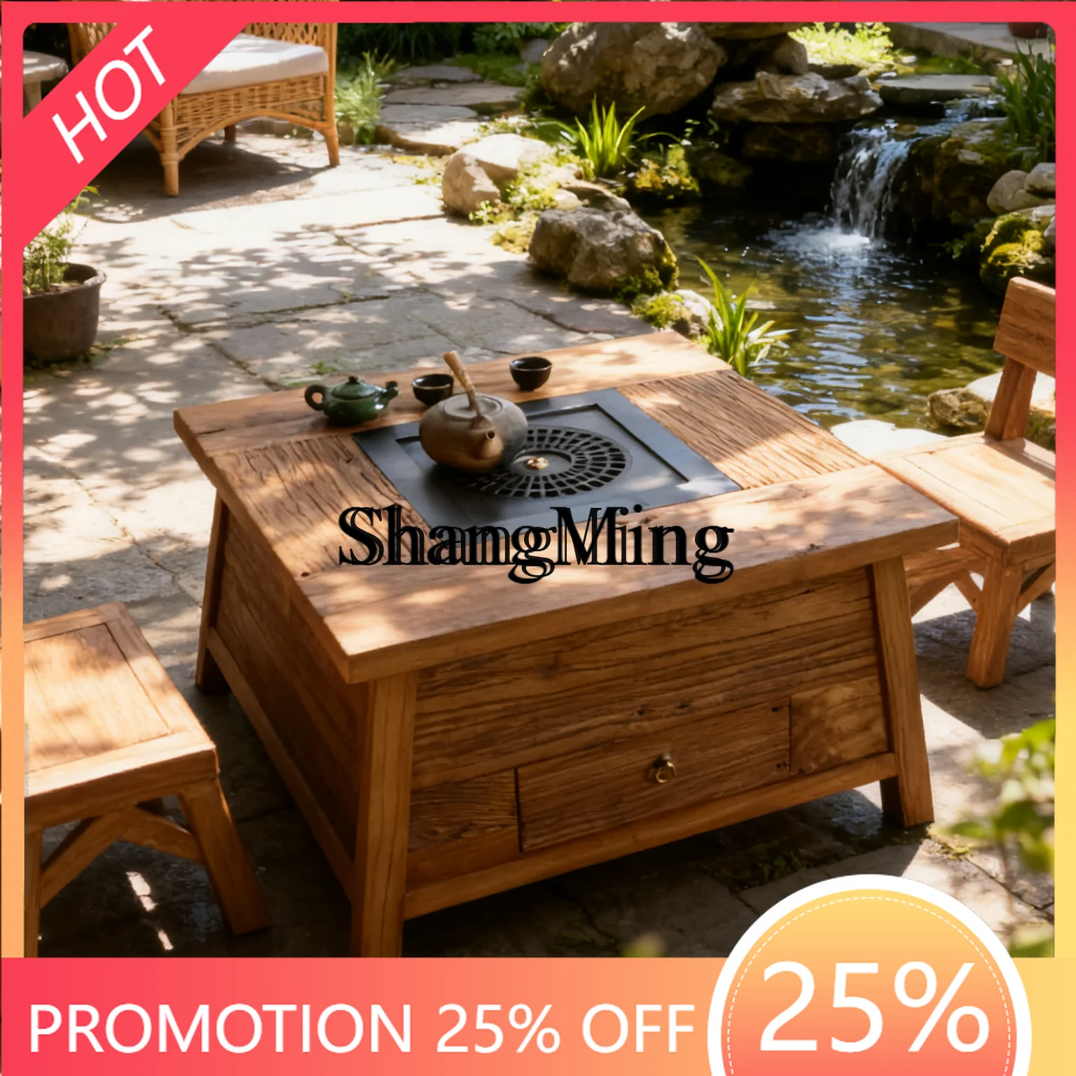 

FG ваби-саби ветровая закрытая плита чайный столик открытый двор чайный квадратный столик