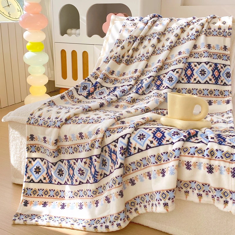 Warm Coral Fleece Blanket for Sofa Bohemian Style Air Conditioner Blanket for Beds Single/Queen/King Size Office Knee Blankets
