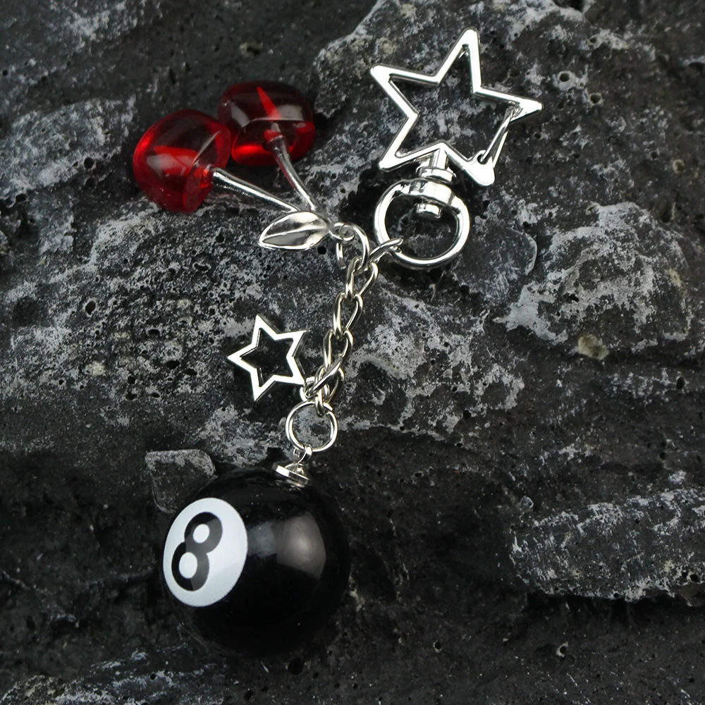 Mode Rote Kirsche Obst Würfel Stern Schlüsselbund Telefon Charms Y2K Handgemachte Kreative Nr. 8 Ball Schwarz Billard Paar Mädchen Geschenke