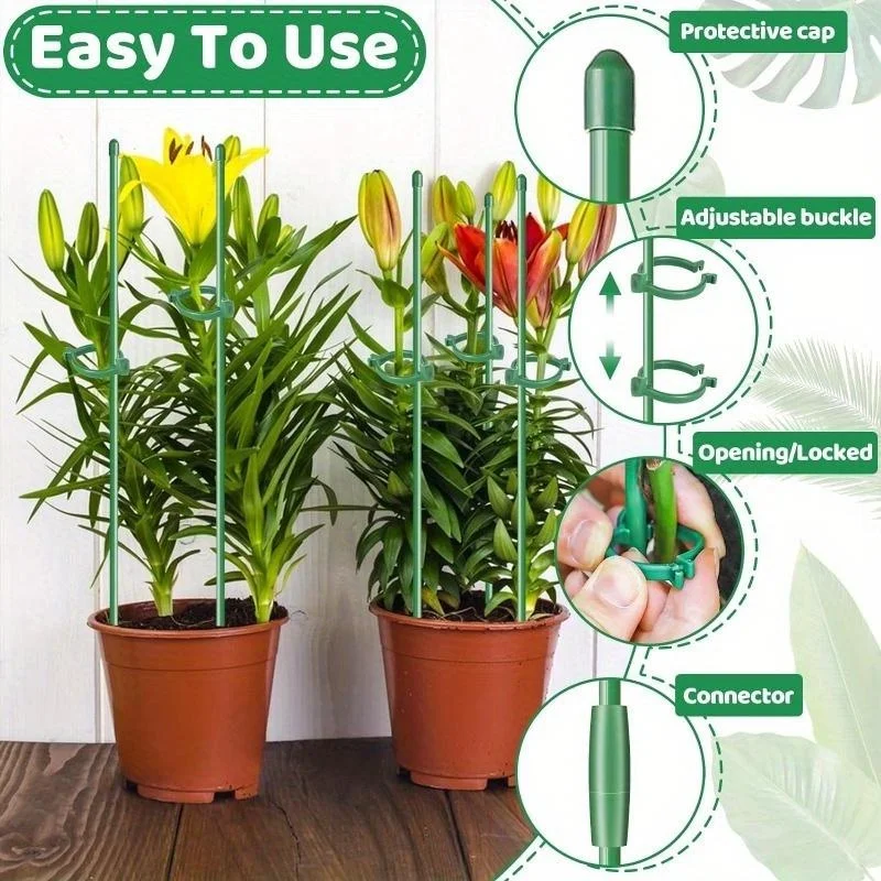 28 Pcs Adjustable Plant Support Sticks with 28 Rings and 14 Connectors for Indoor Outdoor Plants Potted Flowers Tomato Rose view 4