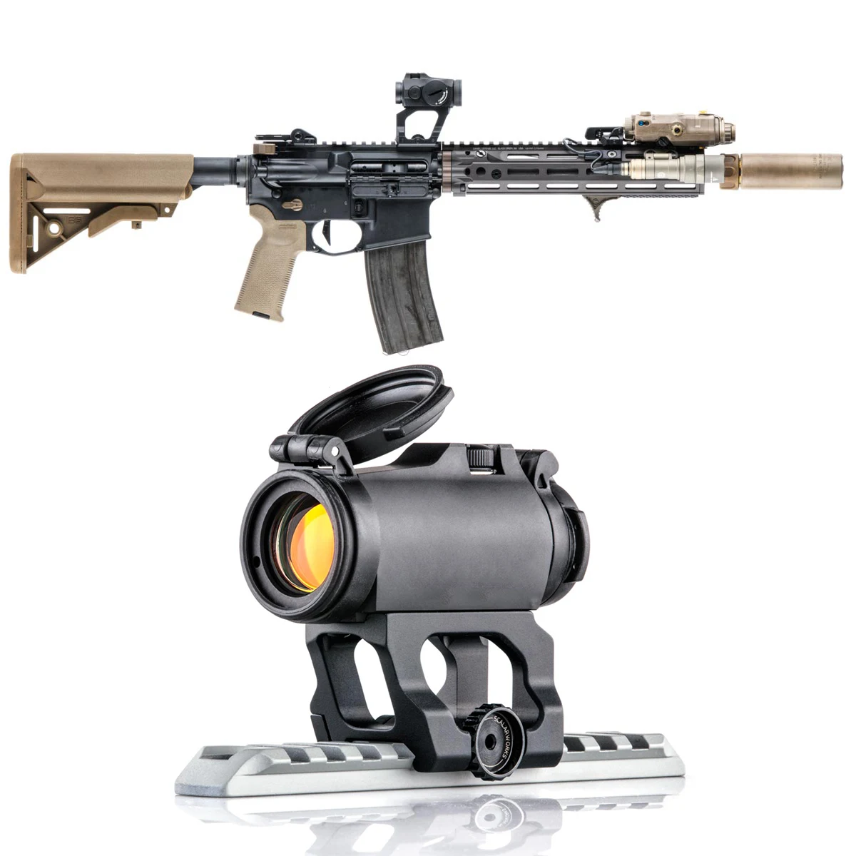 

Крепление QD Scar Leap 1.57/1.93 дюйма для коллиматорных прицелов T01/T02 с полной оригинальной маркировкой