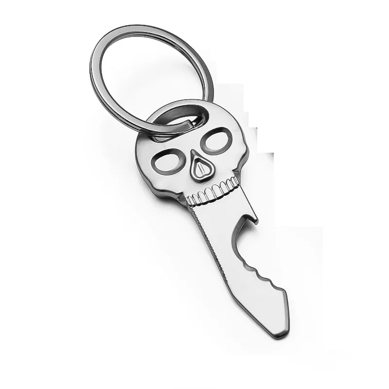 1pc Portable Creative Skull Keychain Bottle Opener Alloy Key-Ring Decor Corkscrew for Beer Soda Wine Outdoor Tool Mini Saw Gift