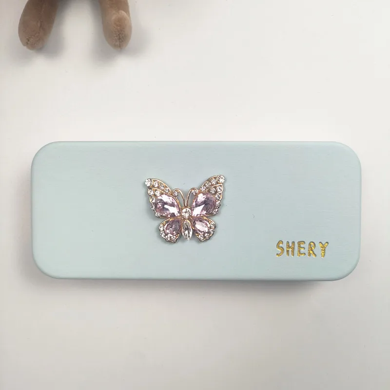 مجموعة مع الماس نمط الفراشة النساء الصلب الجلود المحمولة الصلب نظارات القراءة صندوق نظارات حالة النظارات حالات فتاة هدية