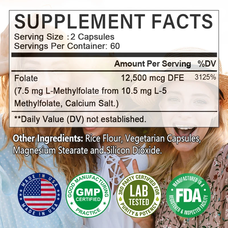 L-Methyl Folate 7.5 Mg Maximum Potency, Optimized & Activated, Non-GMO, Gluten-Free