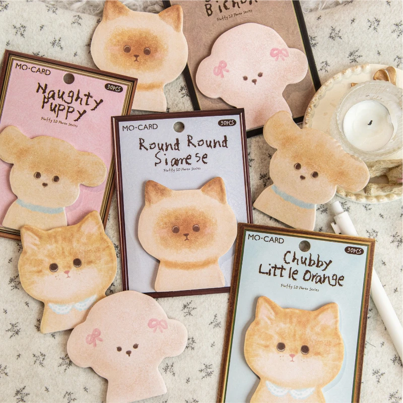 Kawai Fluffy ID Photos Cute Cats and Dogs Special Shaped Sticky Notes Student Handbook Material Message Sticky N Times Lovely
