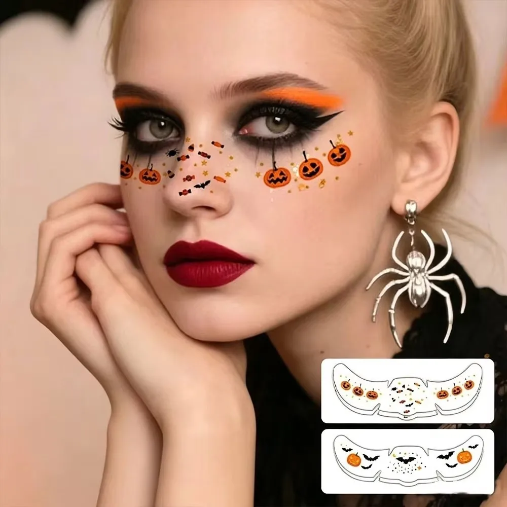 Waterproof Halloween Temporary Tattoo Bat Spider Facial Tattoo Stickers Pumpkin Ghost Pumpkin Bat Ghost Stickers Halloween Party