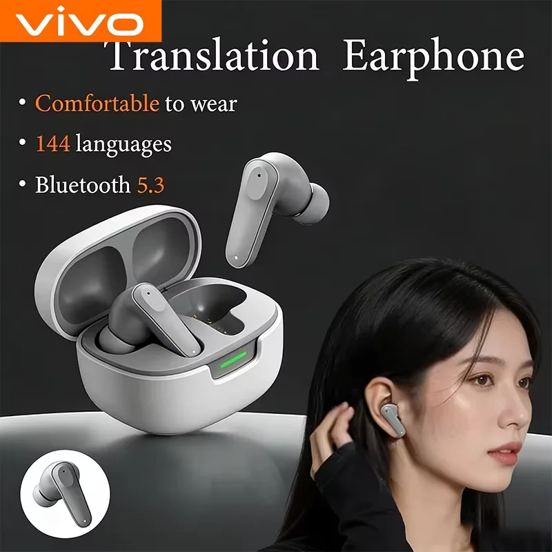 VIVO Bluetooth AI Intelligent Translation Headset Support Multi-Language Wireless Earphone In-Ear Business Headphones With APP