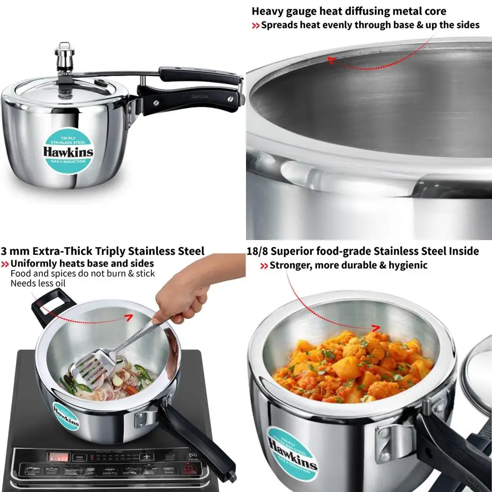 

Скороварка из нержавеющей стали 2,5 л с внутренней крышкой, серебристая, идеально подходит для быстрого и здорового приготовления пищи