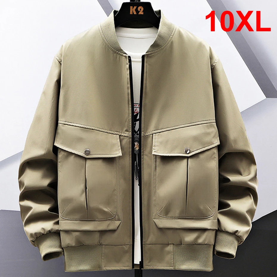 

10XL Plus Size Baseball Jacket Men Cargo Jacket Coat Fashion Casual Solid Color Jackets Male Outerwear Big Size 10XL