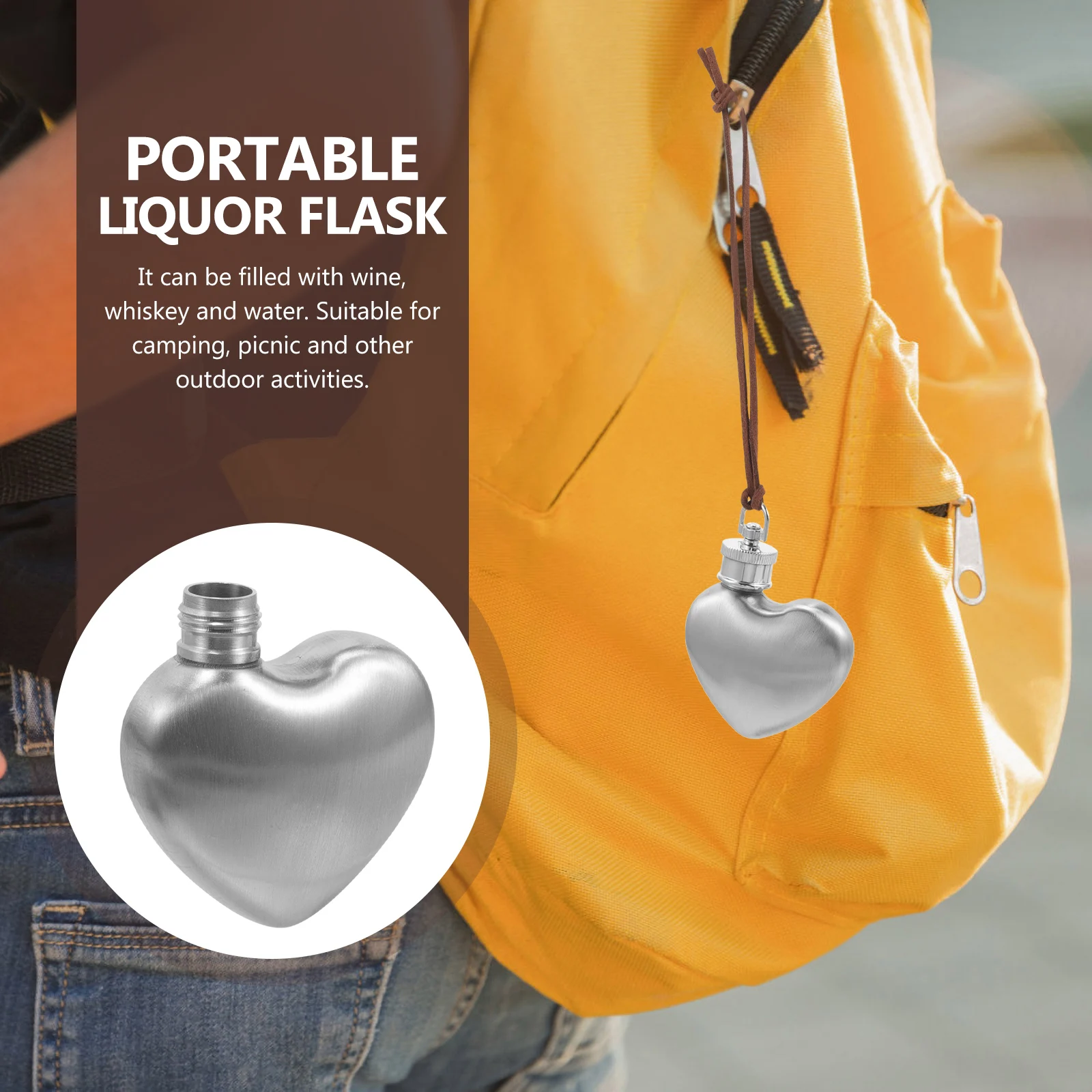 

Portable Heart Shaped Flask Stainless Steel Hip Flasks Lightweight 17567957 2 Pendant Camping Hiking Container Liquor Men