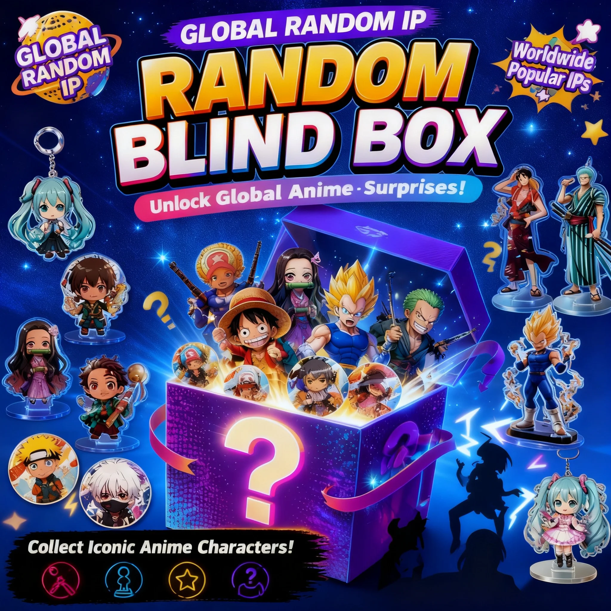 Anime One Piece Dragon Ball Llavero Aleatorio, Soporte Acrílico, Pin, Caja Sorpresa, Serie Popular, Edición Global IP