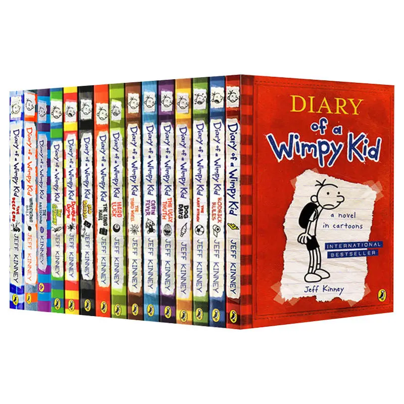 16PCS/Set English Picture Book Diary of a Wimpy kid Comic Bridge Novel Children Daily Reading Book Box Packing Children Age 6-12