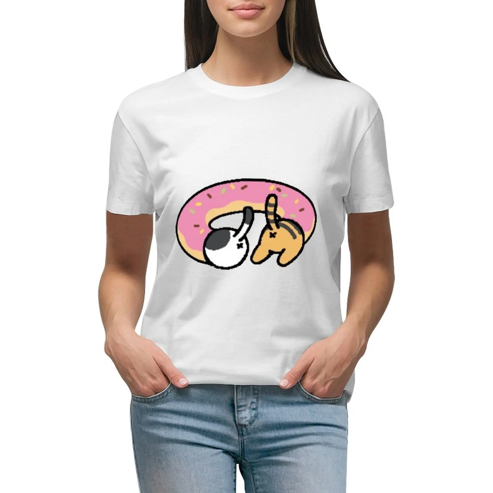 Neko Atsume - Doughnut T-shirt female aesthetic clothes Women's tops