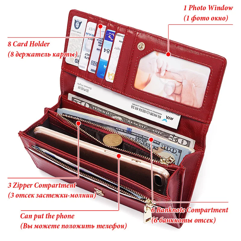 Women Wallet Top Layer Leather Multi-card Clutch Cell Phone Money Bag Purses for Women Fashion Ladies Card Holder Cartera Mujer