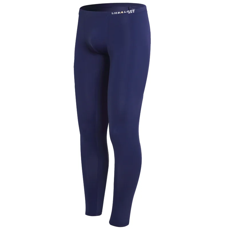 Ice Silk Leggings for Men Tight Fitting High Elasticity Sexy Autumn Pants Thin Silky Smooth Home Wear Seamless Bottoms Nightwear
