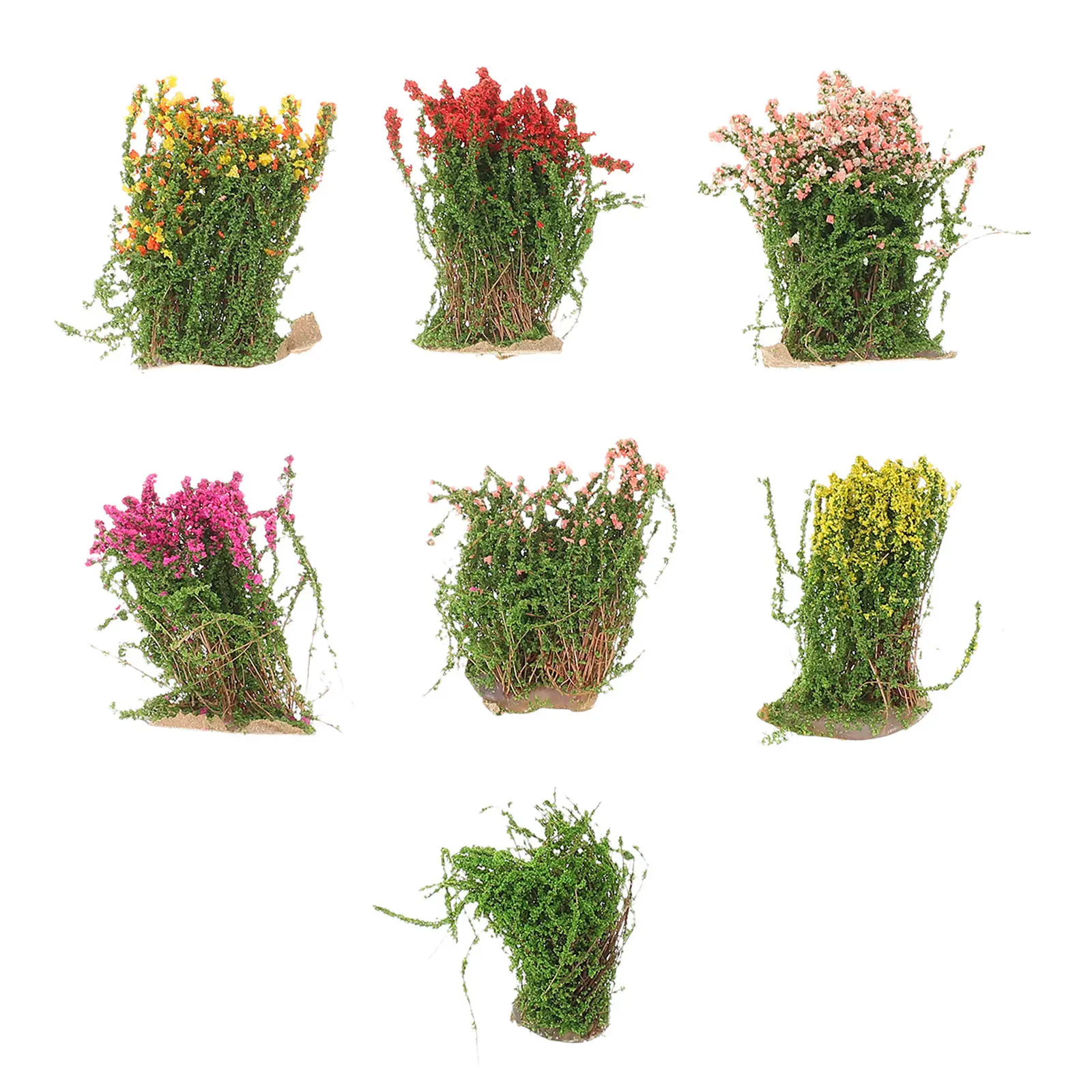 

7Pcs Simulated Green Plants Miniature Artificial Grass Cluster Realistic Flower Vegetation for Railway Scenery Sand Table DIY