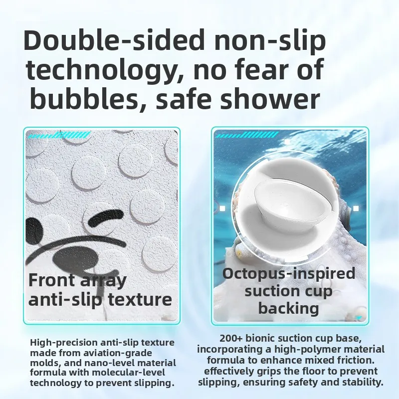 Cartoon Eco-Friendly PVC Bath Mat, Double-Sided Anti-Slip with Massage Particles & Strong Suction Cups, Odorless for Shower