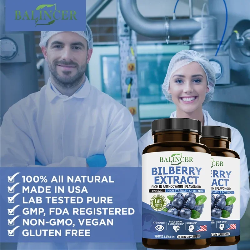 Balincer Bilberry Extract Supplement 1200mg - Supports eye and skin health - Normal triglyceride levels, non-GMO