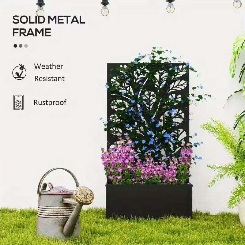 Galvanized Steel Planter Box Trellis for Climbing Plants Eco-Friendly Raised Garden Bed Drainage Hole Privacy Screen for Home