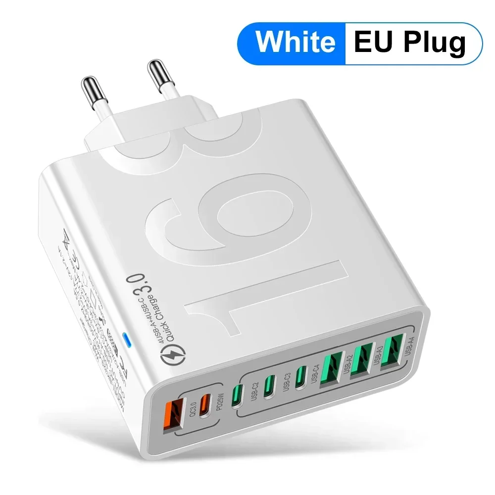 150W USB-Ladegerät mit 8 Anschlüssen, schnelles Laden, Quick Charge 3.0 Wandladegerät-Adapter für iPhone 17, Samsung, Xiaomi