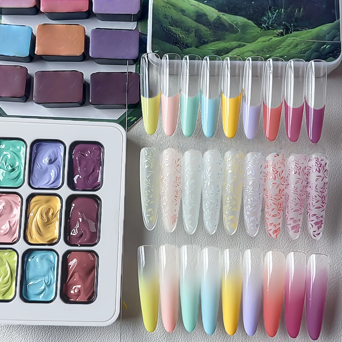 Zestaw 9-kolorowych lakierów hybrydowych - Wiosenne zdobienia paznokci, Kolory o wysokiej saturacji, Projektowanie paznokci, Kolory 3D typu Candy, Żelowe paznokcie do nakładania