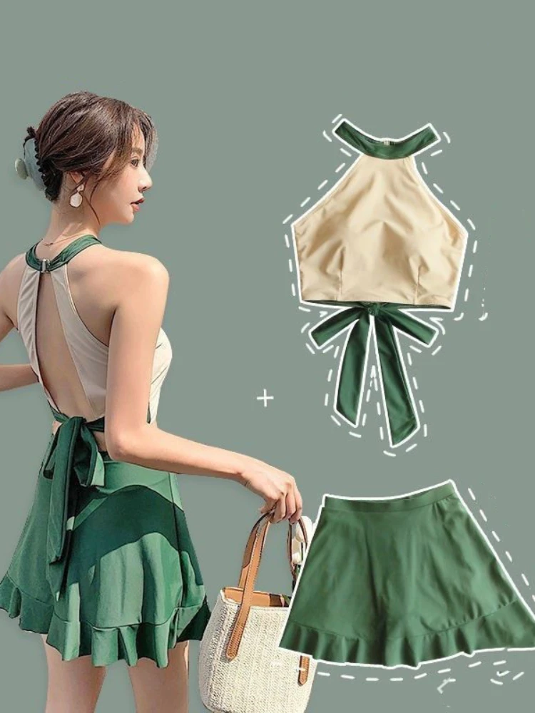 Japanese style Y2K women's dress style swimsuit two-piece set hot spring beach vacation small fresh women's swimsuit set EMO