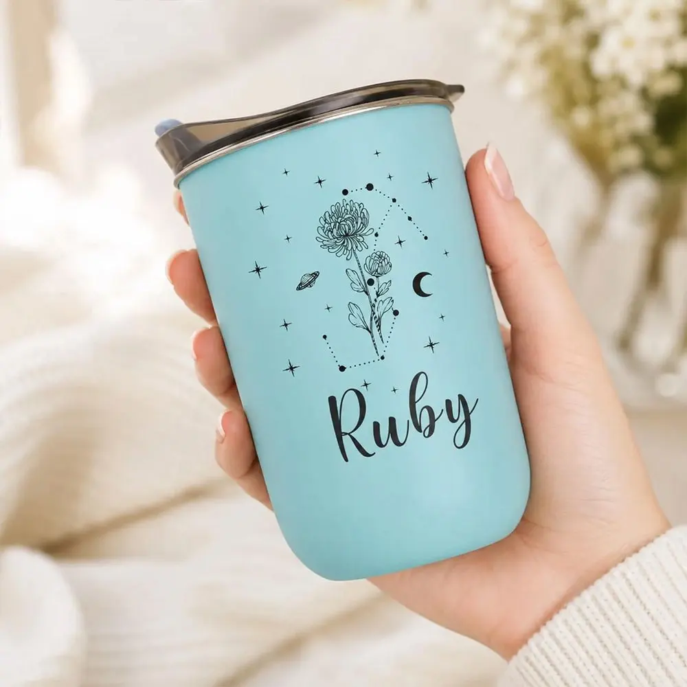 2026 New Birth Flower Constellation Tumbler Custom Name Moon Star Planet Print Stainless Steel Insulated Cup Birthday Gift.