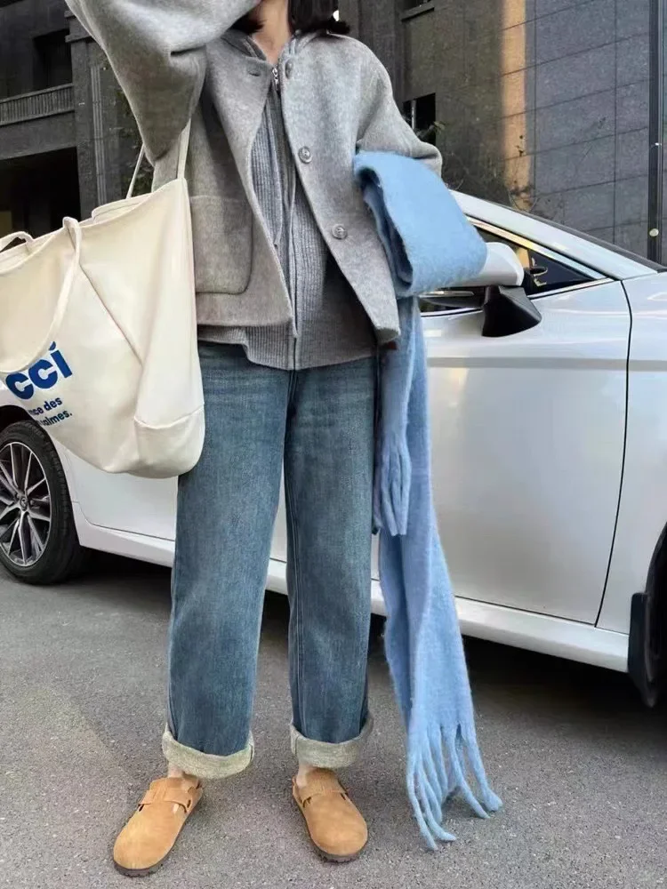 Women Short Double-Sided Cashmere Coat 100% Pure Wool Solid Color Casual Fashion Autumn Winter High-End Down Coats Buitreraptor