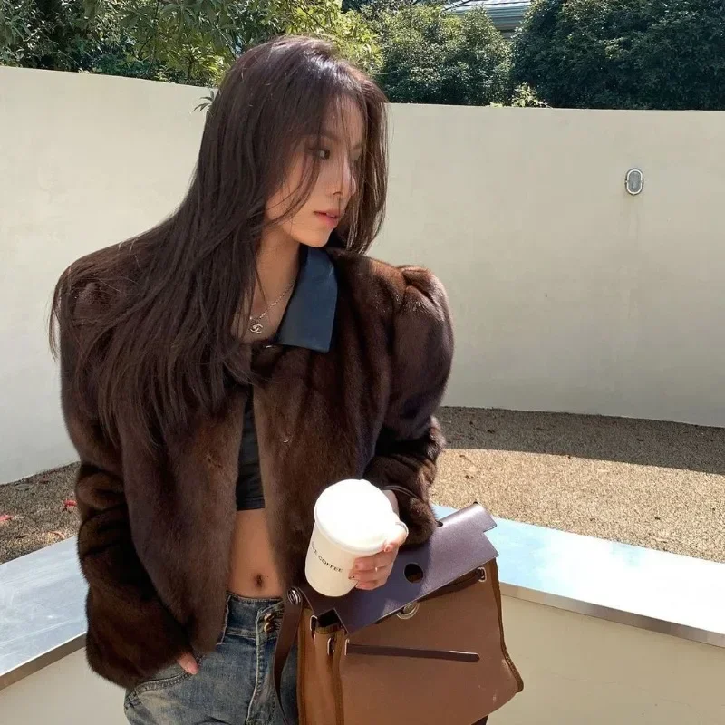 Women's Short Temperamental Imitation Mink-Like Fur Coat Female Fashion Monochromatic Casual Versatile Outerwear Autumn Winter