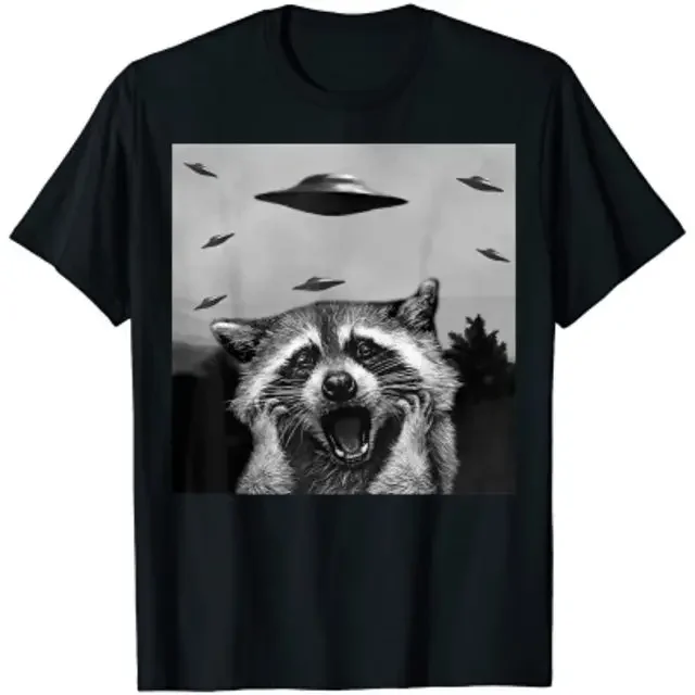 Alien UFO Funny Cat Dog Raccoon T-Shirt Cute Animal Print Graphic Tee Tops Lovely Alien Men Clothing Daddy Husband Brother Gifts