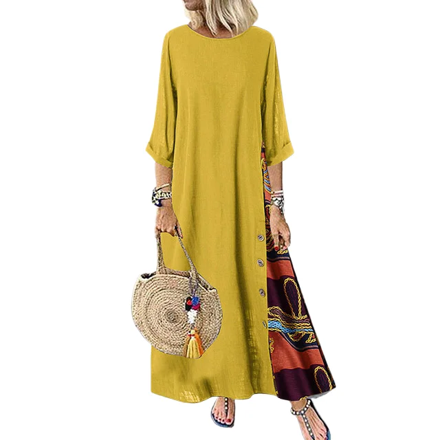 

Women's Fashion Casual Loose Big Swing Half Sleeve Long Dress Floral Holiday Maxi Dress Plus Size Vestidos Longos Robe