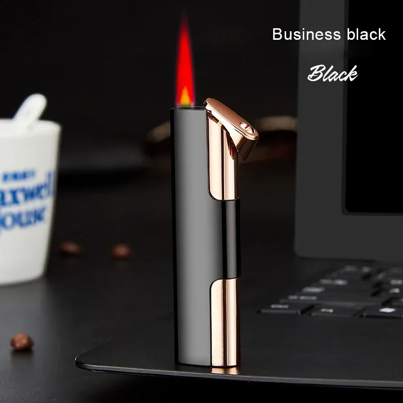 Inflatable Lighter Windproof Ultra-thin Metal Straight Red Flame Creative Personalized Business Gift Cigarette Lighter