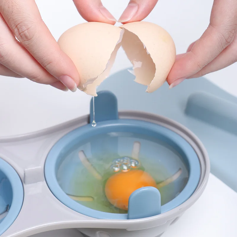 Plastic 2 Grids Egg Cooker Microwave Egg Poacher for Boiled Eggs Steamed Poached Eggs Kitchen Cooking Gadgets Poached Egg Cups