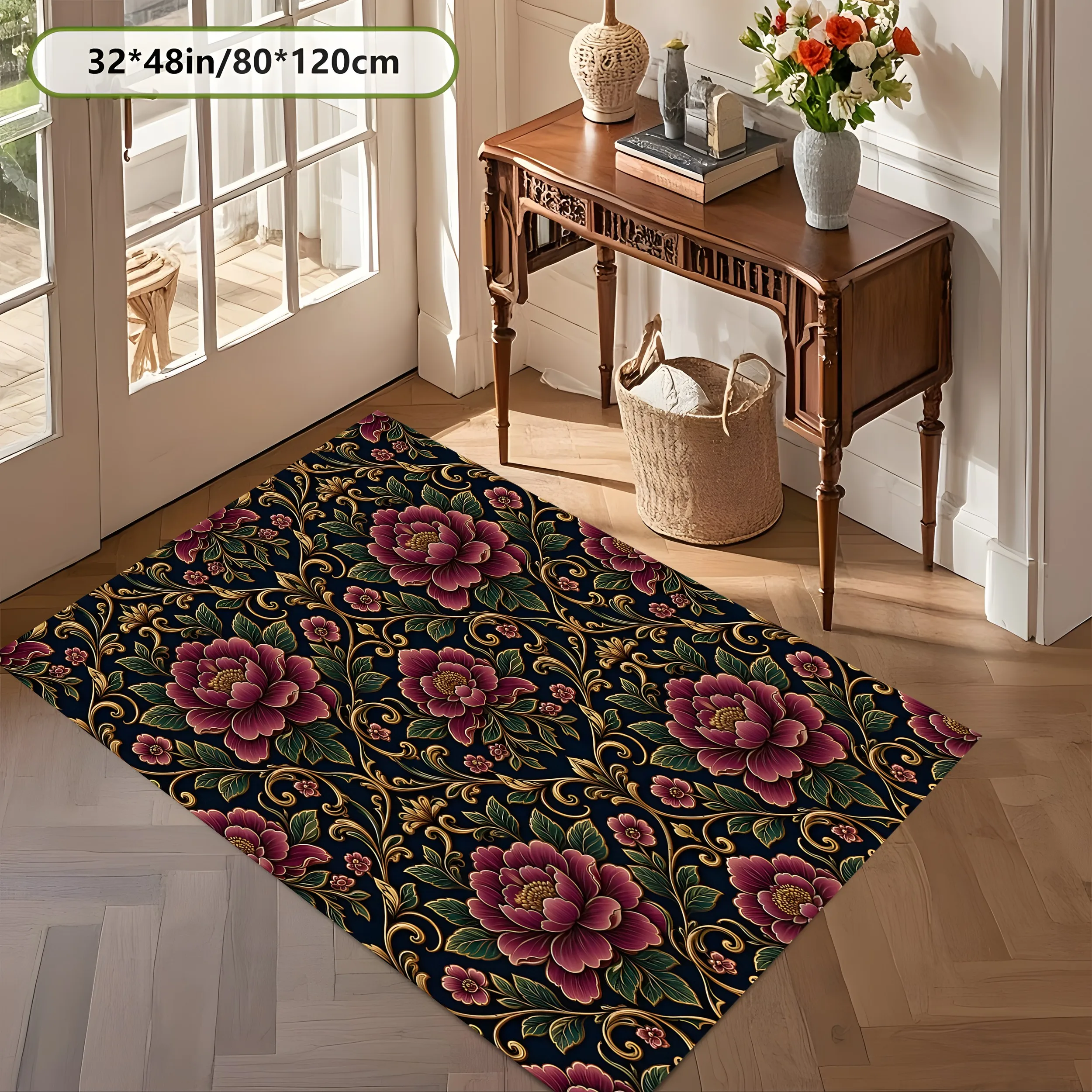 2D Carpet with Gilded Peony Pattern as a Classic Luxurious Choice for Living Room and Bedroom