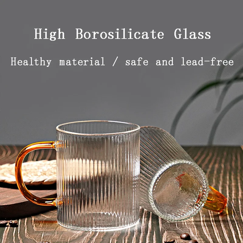 Transparent Vertical Pattern Glass Coffee Cups Tumbler Borosilicate Glasses Breakfast Espresso Mug Kitchen Utensils Hand-Blown