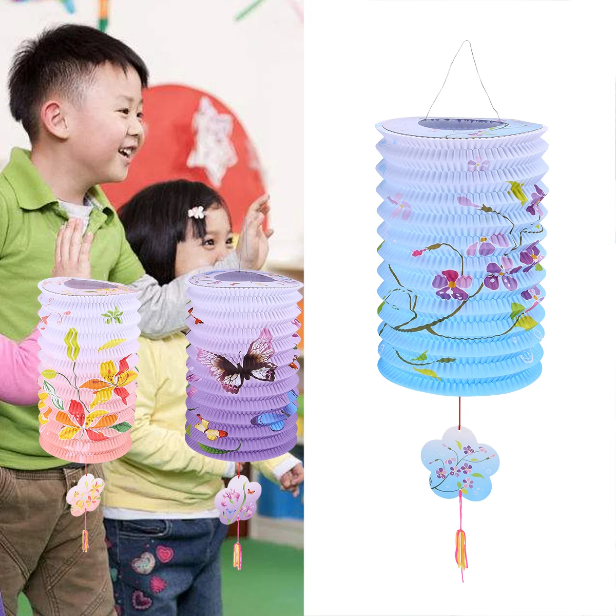 12 Pcs Chinese Lanterns Foldable Paper Decorative Folding Printing Branches Child